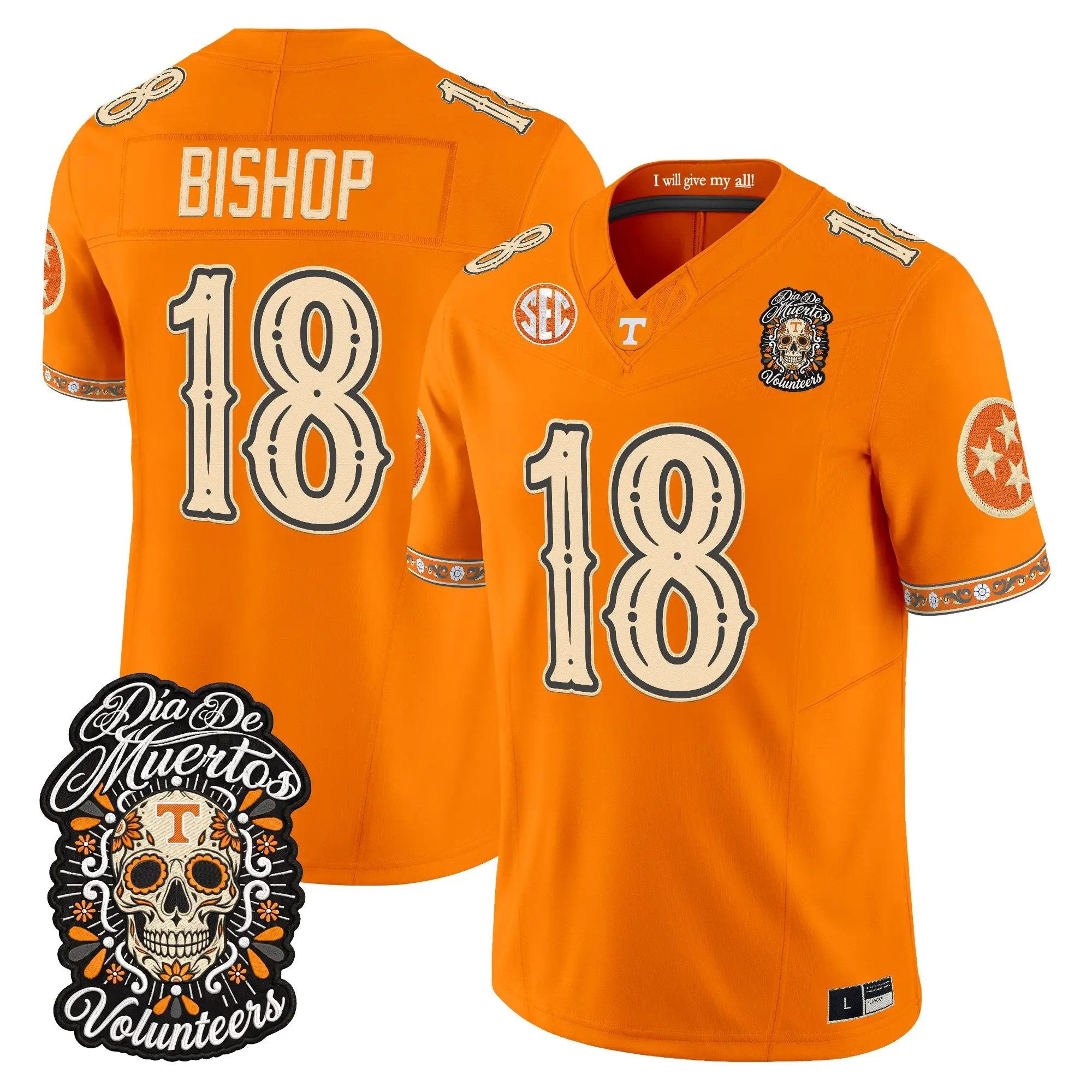 DeSean Bishop Jersey #18 Tennessee Volunteers Día de los Muertos Vapor Limited All Stitched - Top Wow Design DeSean Bishop Jersey #18 Tennessee Volunteers Día de los Muertos Vapor Limited All Stitched