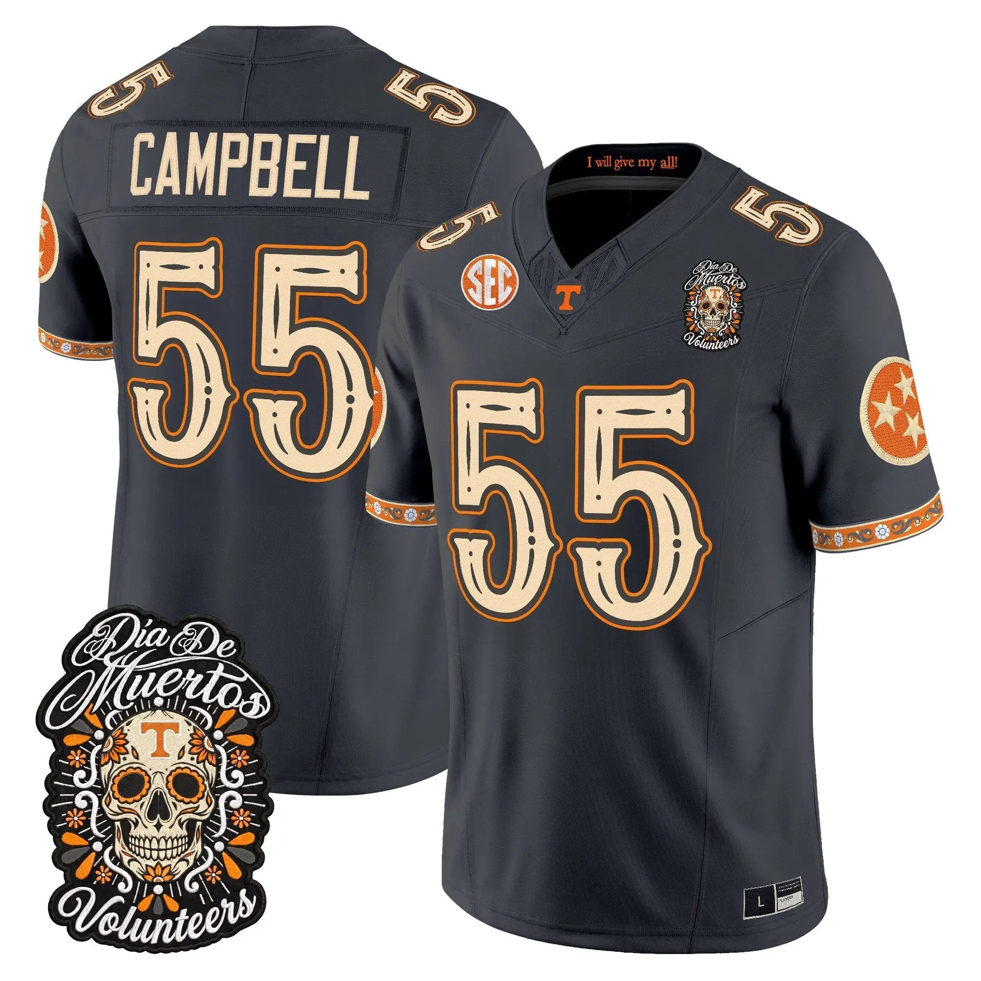 amare-campbell-jersey-55-tennessee-volunteers-dia-de-los-muertos-vapor-limited-all-stitched-02 - Top Wow Design Amare Campbell Jersey #55 Tennessee Volunteers Día de los Muertos Vapor Limited All Stitched