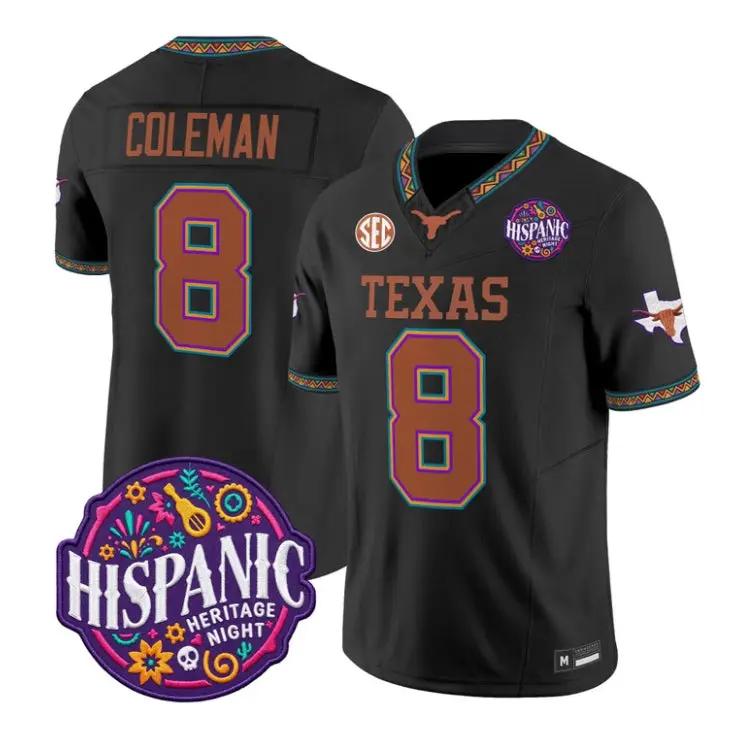 Cam_Coleman_Jersey_8_Texas_Longhorns_2026_Latino_Heritage_All_Stitched_Black - Top Wow Design Cam Coleman Jersey #8 Texas Longhorns 2026 Latino Heritage All Stitched by My Store NCAA Football Jerseys