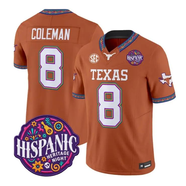 Cam_Coleman_Jersey_8_Texas_Longhorns_2026_Latino_Heritage_All_Stitched_Orange - Top Wow Design Cam Coleman Jersey #8 Texas Longhorns 2026 Latino Heritage All Stitched by My Store NCAA Football Jerseys