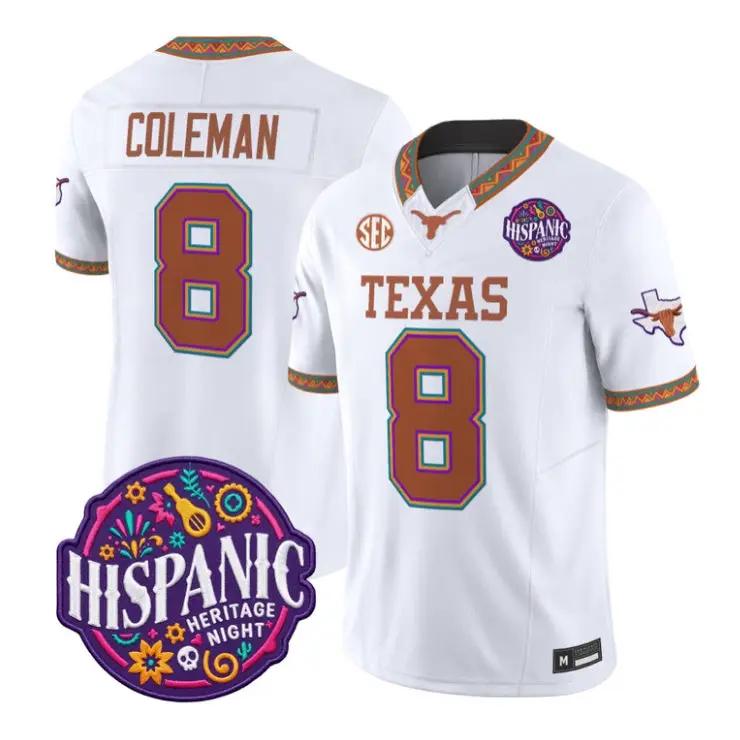 Cam_Coleman_Jersey_8_Texas_Longhorns_2026_Latino_Heritage_All_Stitched_White - Top Wow Design Cam Coleman Jersey #8 Texas Longhorns 2026 Latino Heritage All Stitched by My Store NCAA Football Jerseys