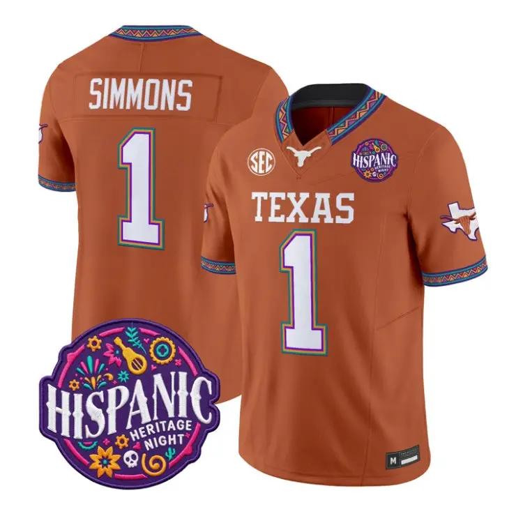 Colin_Simmons_Jersey_1_Texas_Longhorns_2026_Latino_Heritage_Stitched_Orange - Top Wow Design Colin Simmons Jersey #1 Texas Longhorns 2026 Latino Heritage Stitched by My Store NCAA Football Jerseys
