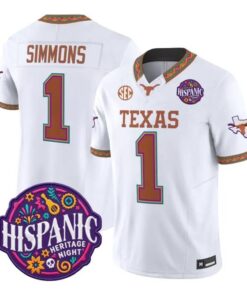 Colin_Simmons_Jersey_1_Texas_Longhorns_2026_Latino_Heritage_Stitched_White - Top Wow Design Colin Simmons Jersey #1 Texas Longhorns 2026 Latino Heritage Stitched by My Store NCAA Football Jerseys